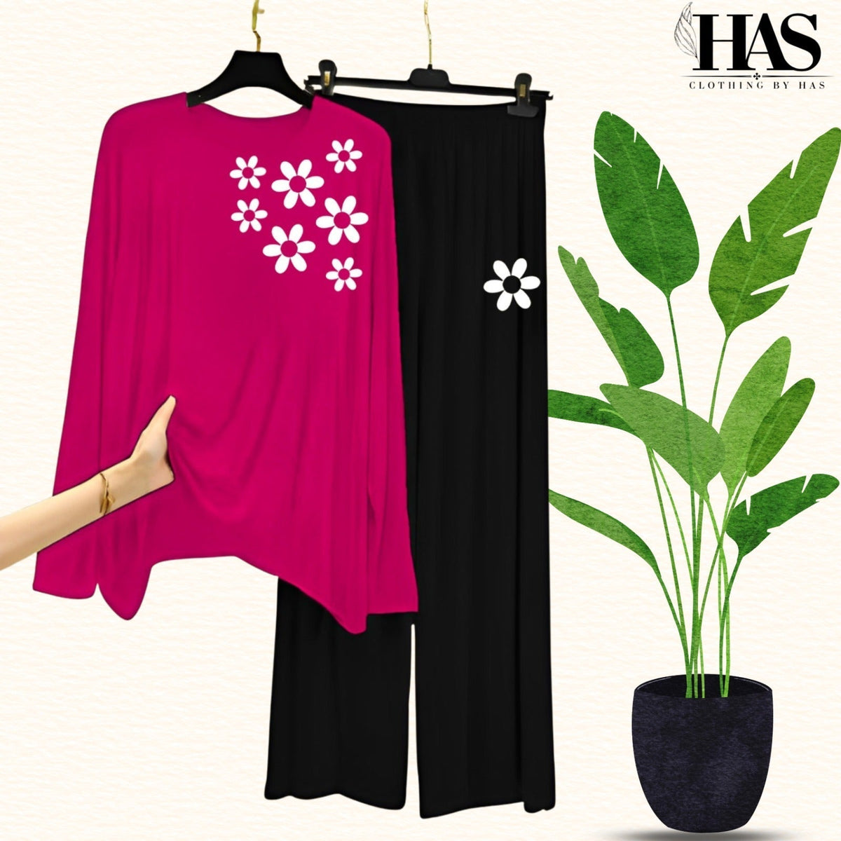 Mix Printed Nightwear Set with One Flower Printed Trousers – Women's Lounge Wear Clothing By Has