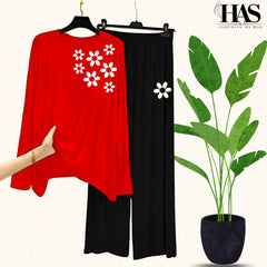 Mix Printed Nightwear Set with One Flower Printed Trousers – Women's Lounge Wear Clothing By Has