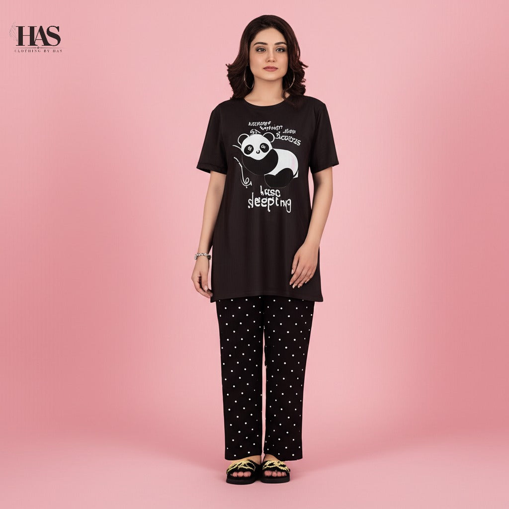 Black Bear Sleeping Women Pajama set Night Suit