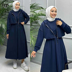Short Hoodie Long Maxi Style 2-Pcs Winter Tracksuit For Her.